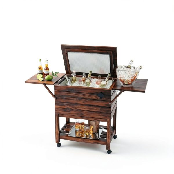 LDAILY Rustic Brown Wooden Cooler Cart 54qt-1