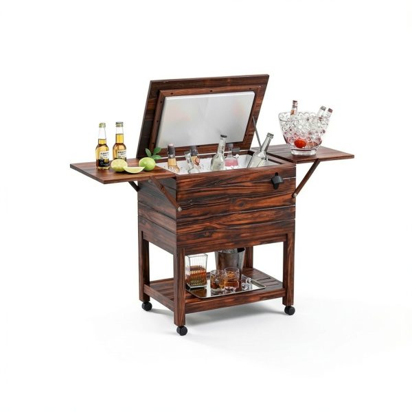 LDAILY Rustic Brown Wooden Cooler Cart 54qt-2