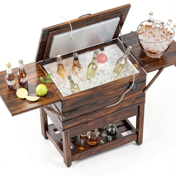 LDAILY Rustic Brown Wooden Cooler Cart 54qt-4