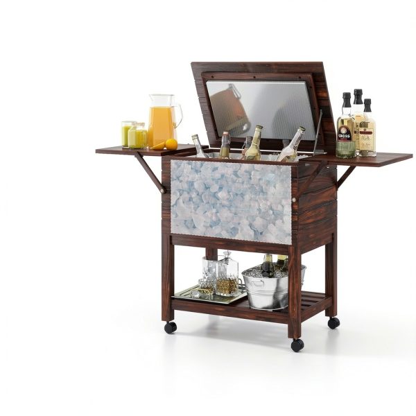 LDAILY Rustic Brown Wooden Cooler Cart 54qt-5