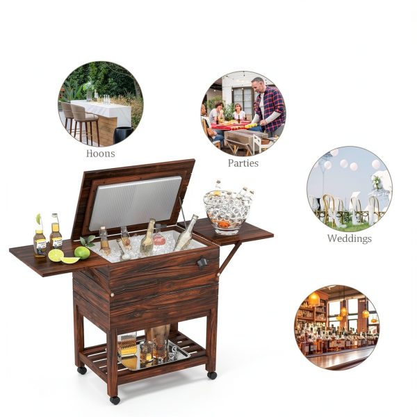 LDAILY Rustic Brown Wooden Cooler Cart 54qt-6