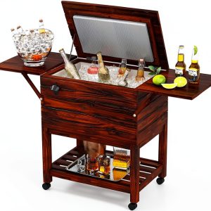 LDAILY Rustic Brown Wooden Cooler Cart 54qt-0