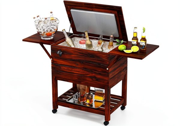 LDAILY Rustic Brown Wooden Cooler Cart 54qt-0