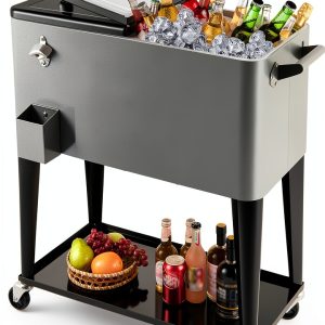 Giantex Rolling Patio Cooler Cart Metal 80 Quart Red-0