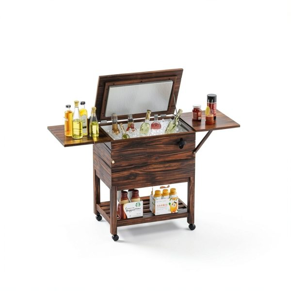 LDAILY Rustic Brown Wooden Cooler Cart 54qt-3