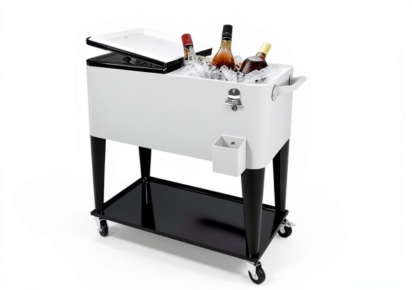 Cooler Cart SHAREWIN 80QT Silver Iron with Wheels and Heat-4