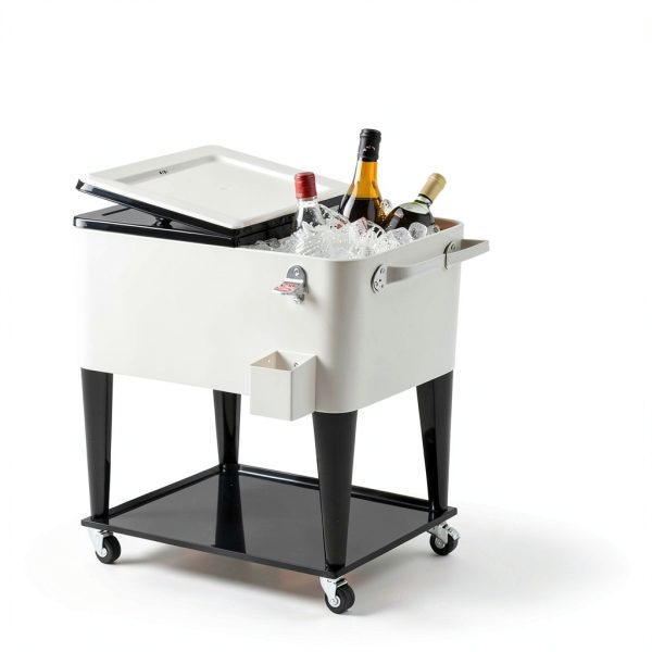 Cooler Cart SHAREWIN 80QT Silver Iron with Wheels and Heat-6