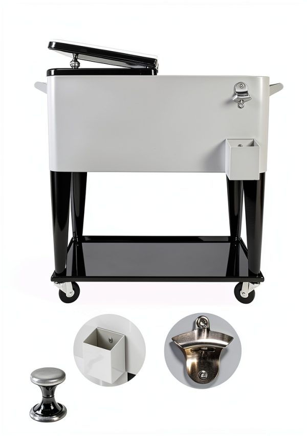 Cooler Cart SHAREWIN 80QT Silver Iron with Wheels and Heat-2