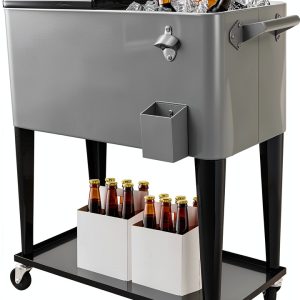 Cooler Cart SHAREWIN 80QT Silver Iron with Wheels and Heat-0