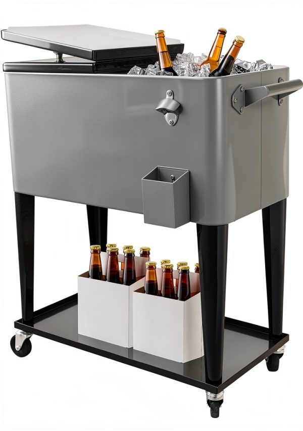 Cooler Cart SHAREWIN 80QT Silver Iron with Wheels and Heat-0