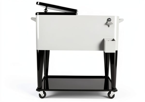 Cooler Cart SHAREWIN 80QT Silver Iron with Wheels and Heat-1