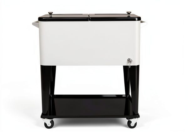 Cooler Cart SHAREWIN 80QT Silver Iron with Wheels and Heat-3